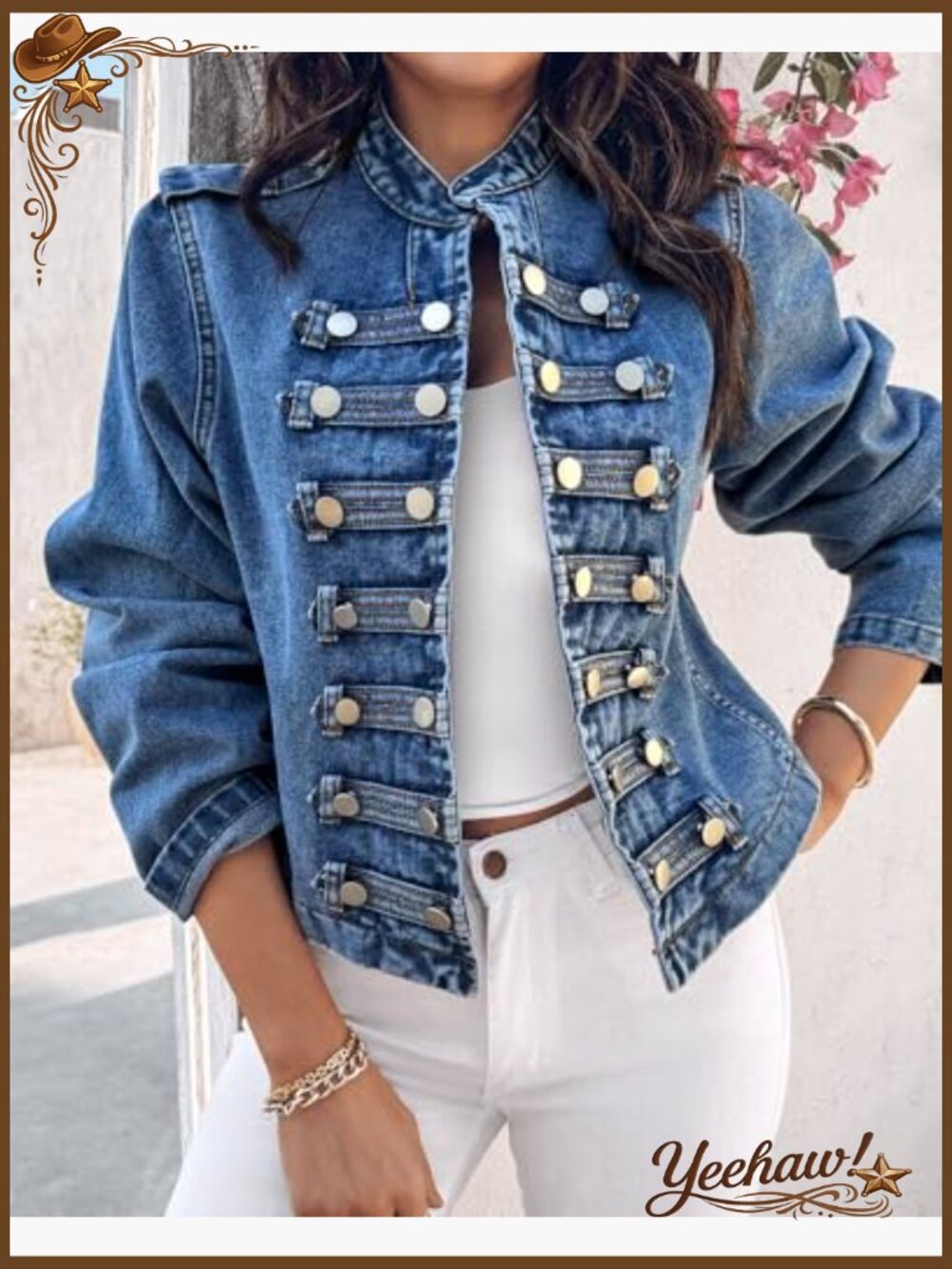 Denim Jacket for Women Button Up Stand Collar Long Sleeve Lightweight Casual - Picture 6 of 7